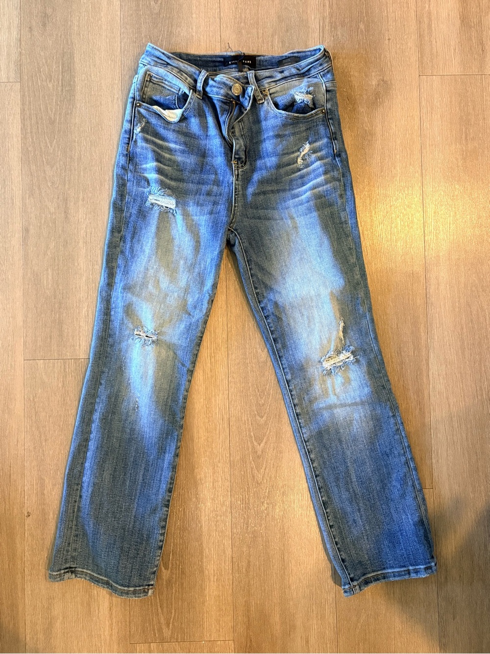 Risen Vintage Distressed Blue Straight-Leg Jeans Women 7/28 RDP1268 inseam 26.5”